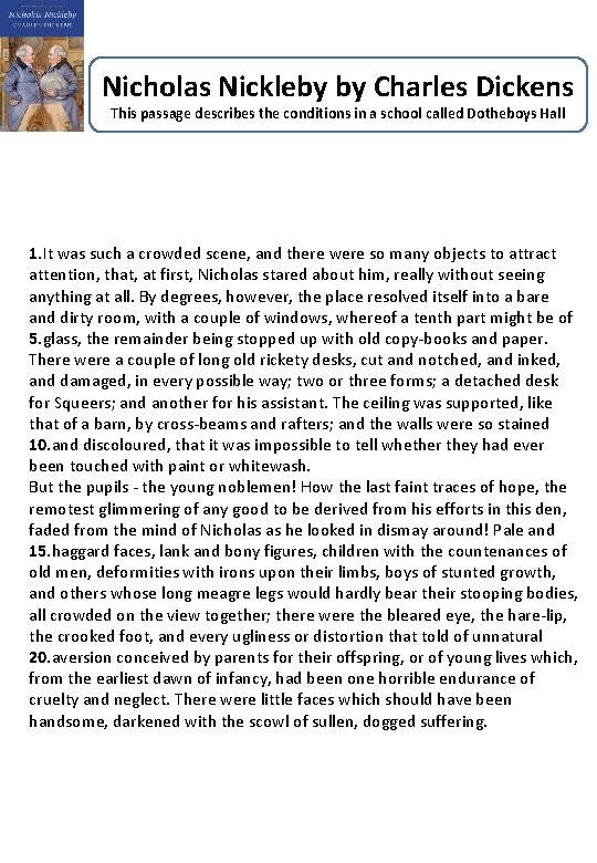 Nicholas Nickleby by Charles Dickens This passage describes the conditions in a school called