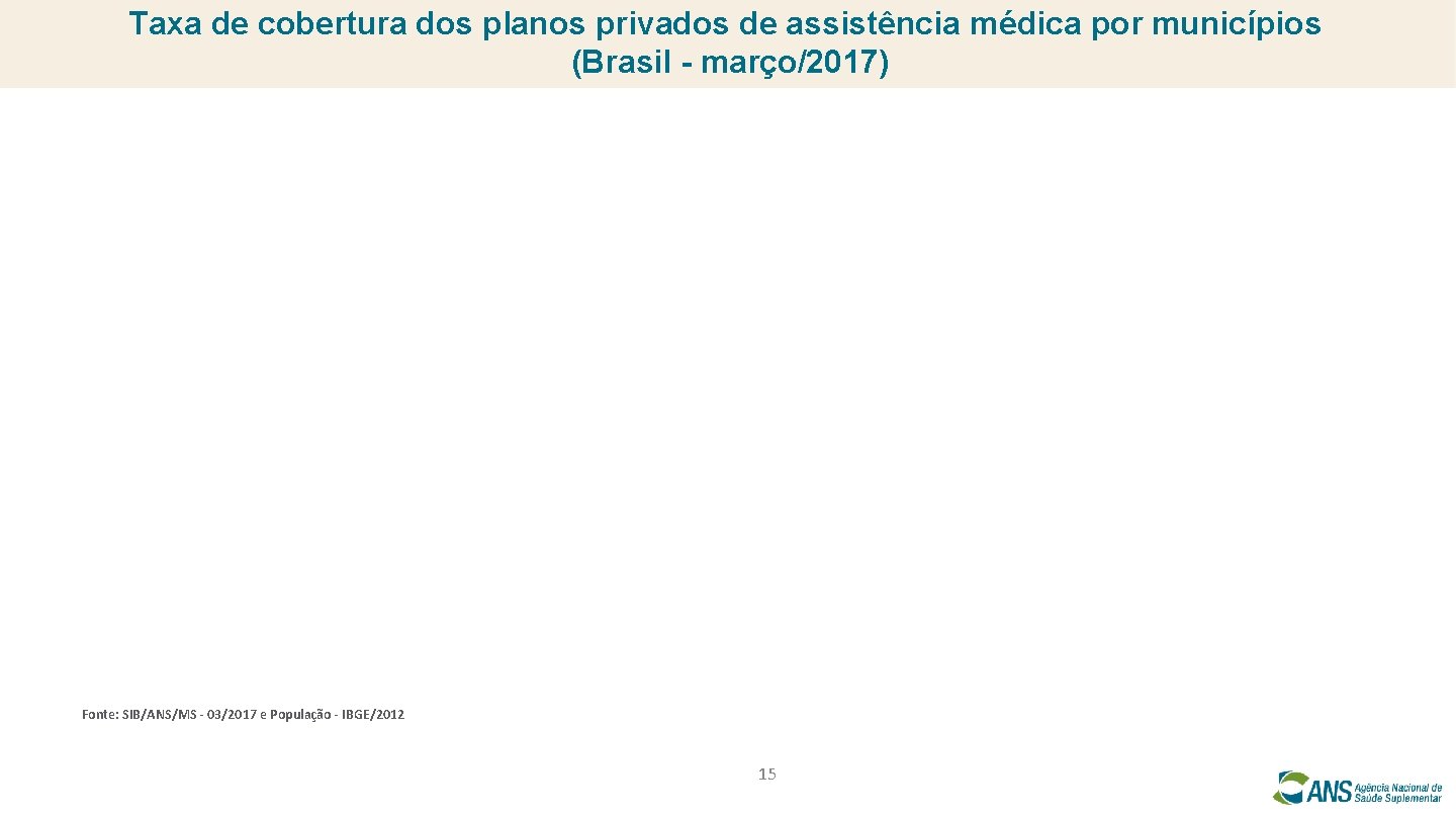 Taxa de cobertura dos planos privados de assistência médica por municípios (Brasil - março/2017)