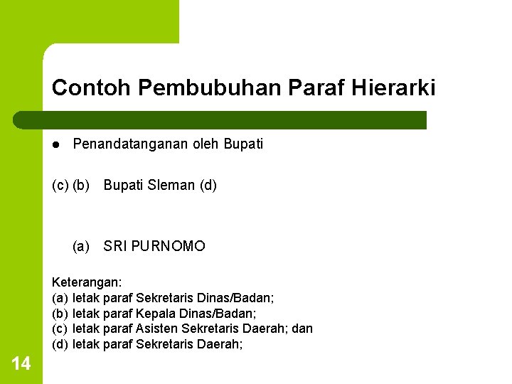 Contoh Pembubuhan Paraf Hierarki l Penandatanganan oleh Bupati (c) (b) Bupati Sleman (d) (a)