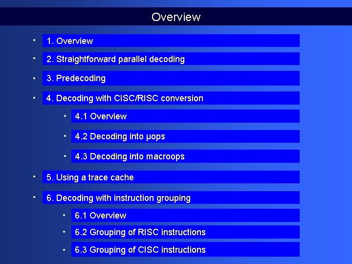 Overview • 1. Overview • 2. Straightforward parallel decoding • 3. Predecoding • 4.