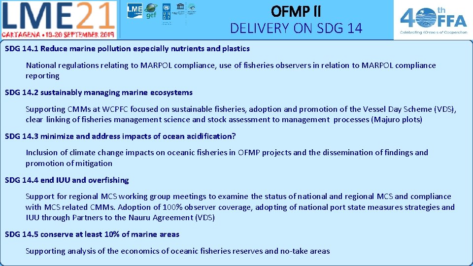 OFMP II DELIVERY ON SDG 14. 1 Reduce marine pollution especially nutrients and plastics