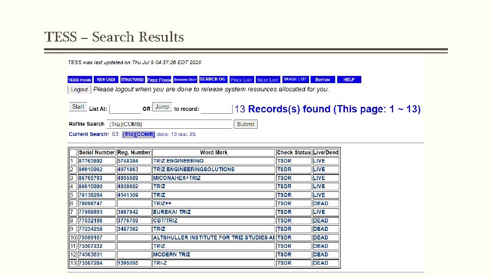 TESS – Search Results 