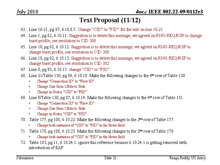 July 2010 doc. : IEEE 802. 22 -09/0112 r 3 Text Proposal (11/12) 63.