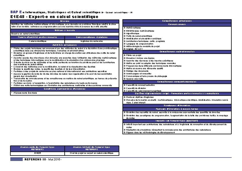 BAP E « Informatique, Statistiques et Calcul scientifique » - Calcul scientifique - IR