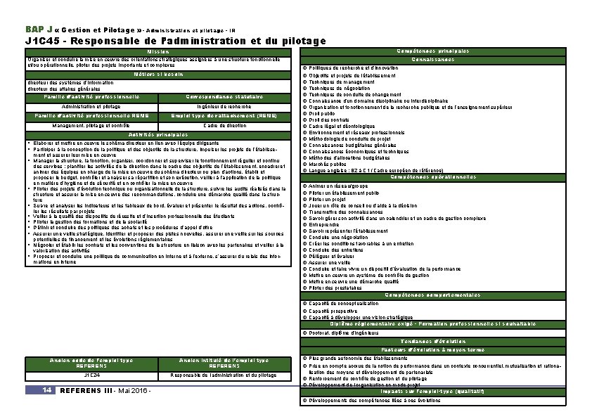 BAP J « Gestion et Pilotage » - Administration et pilotage - IR J