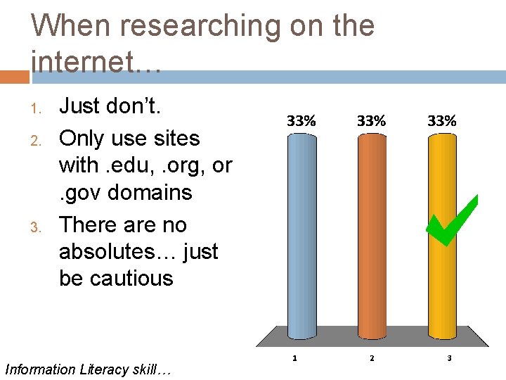 When researching on the internet… 1. 2. 3. Just don’t. Only use sites with.