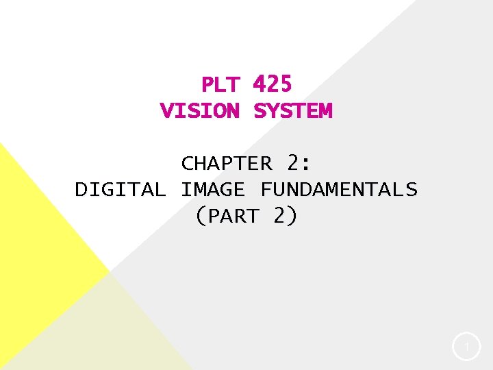 PLT 425 VISION SYSTEM CHAPTER 2: DIGITAL IMAGE FUNDAMENTALS (PART 2) 1 