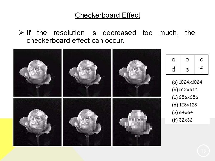 Checkerboard Effect Ø If the resolution is decreased too much, the checkerboard effect can