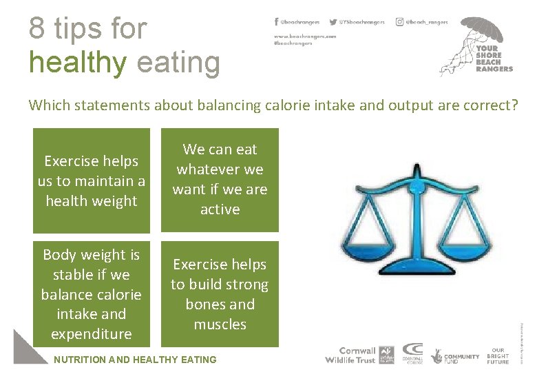 8 tips for healthy eating Which statements about balancing calorie intake and output are