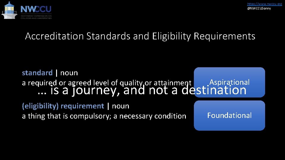 https: //www. nwccu. org @NWCCUSonny Accreditation Standards and Eligibility Requirements standard | noun a
