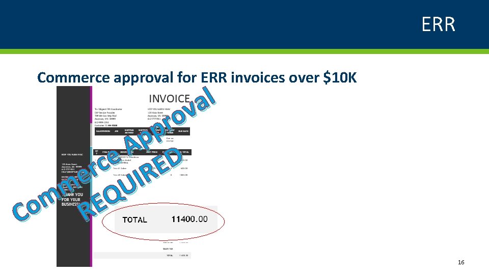 ERR Commerce approval for ERR invoices over $10 K l a v o r