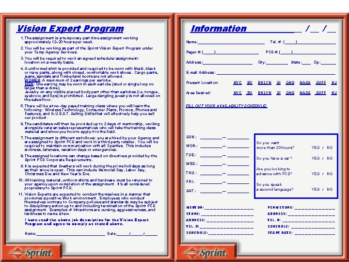 Vision Expert Program Information __ / __ 1. The assignment is a temporary part-time