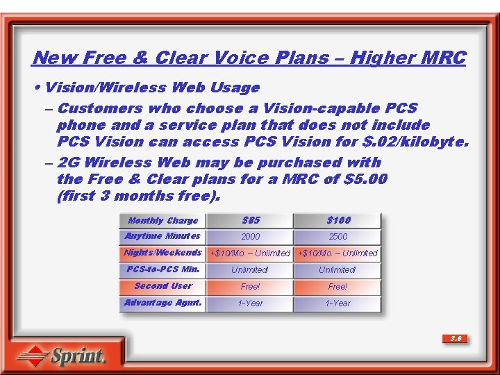 New Free & Clear Voice Plans – Higher MRC • Vision/Wireless Web Usage –