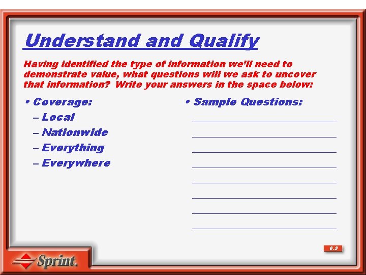 Understand Qualify Having identified the type of information we’ll need to demonstrate value, what