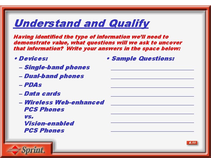 Understand Qualify Having identified the type of information we’ll need to demonstrate value, what