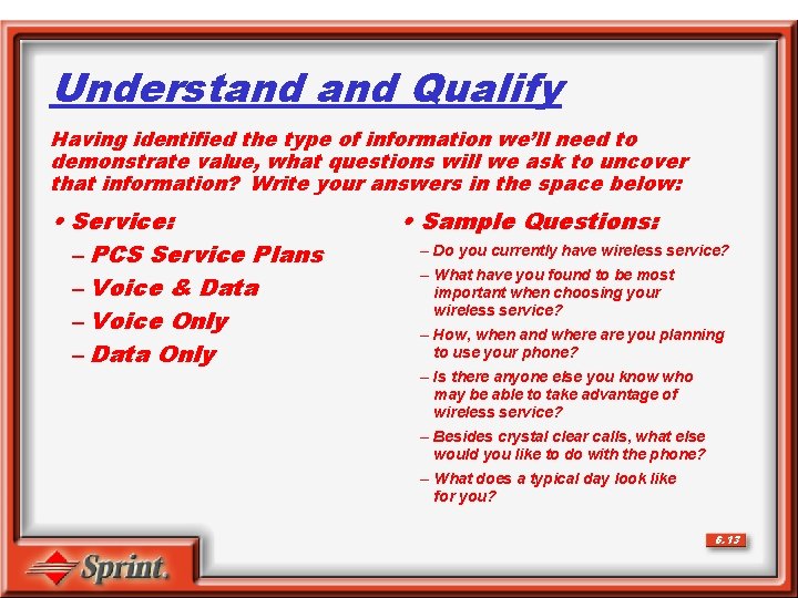 Understand Qualify Having identified the type of information we’ll need to demonstrate value, what