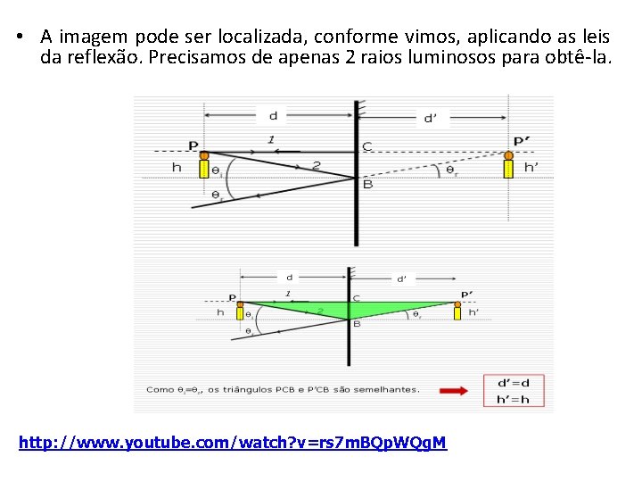  • A imagem pode ser localizada, conforme vimos, aplicando as leis da reflexão.