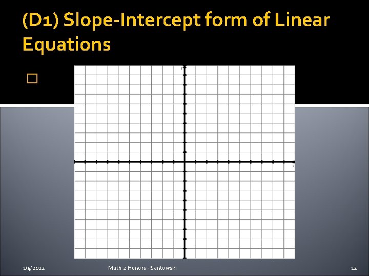 (D 1) Slope-Intercept form of Linear Equations � 1/4/2022 Math 2 Honors - Santowski