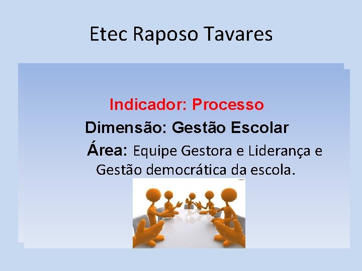 Etec Raposo Tavares Indicador: Processo Dimensão: Gestão. Escolar Área: Equipe Gestora e Liderança, Gestão