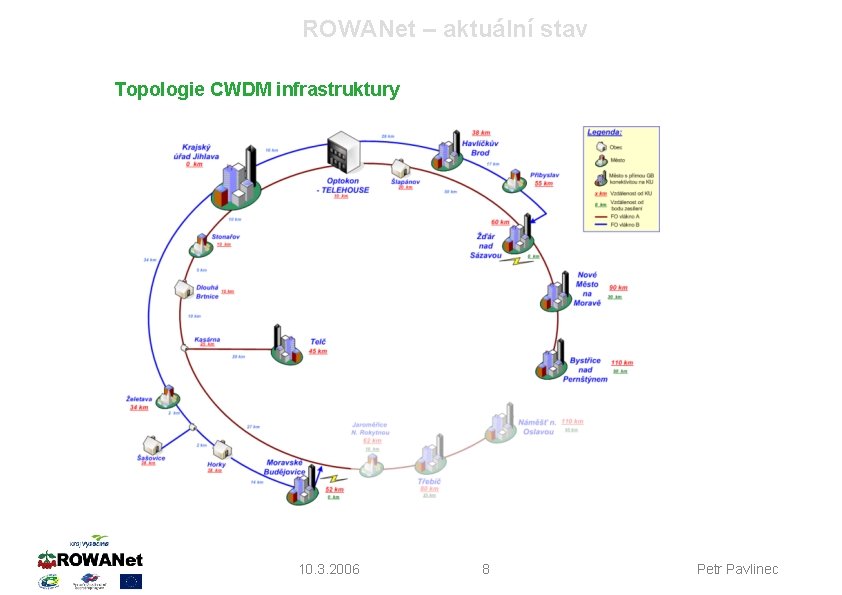 ROWANet – aktuální stav Topologie CWDM infrastruktury 10. 3. 2006 8 Petr Pavlinec 