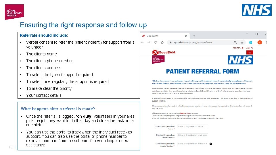 Ensuring the right response and follow up Referrals should include: • Verbal consent to