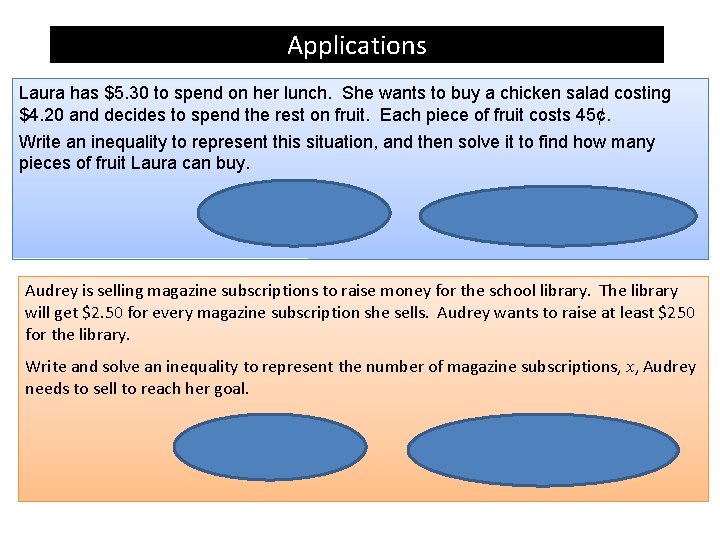 Applications Laura has $5. 30 to spend on her lunch. She wants to buy