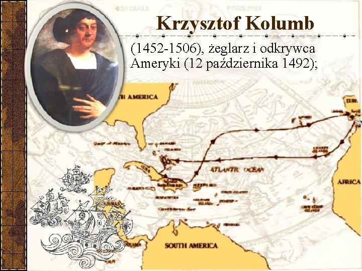Krzysztof Kolumb (1452 -1506), żeglarz i odkrywca Ameryki (12 października 1492); 