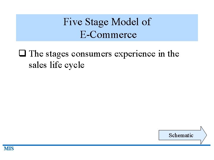Five Stage Model of E-Commerce q The stages consumers experience in the sales life