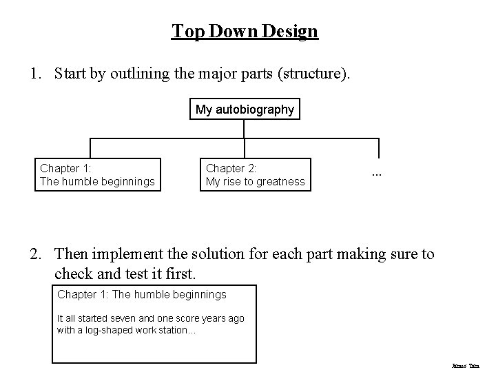 Top Down Design 1. Start by outlining the major parts (structure). My autobiography Chapter Top Down Design 1. Start by outlining the major parts (structure). My autobiography Chapter