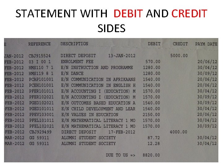 STATEMENT WITH DEBIT AND CREDIT SIDES 