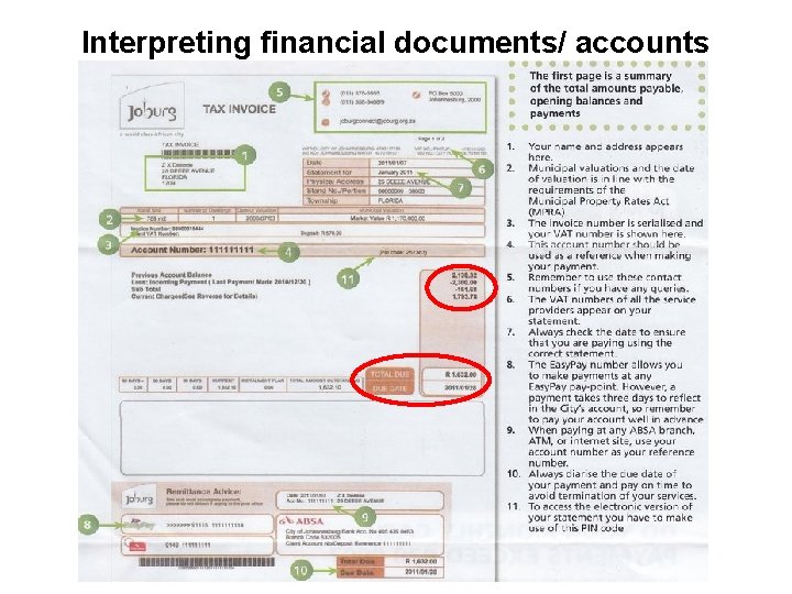 Interpreting financial documents/ accounts 