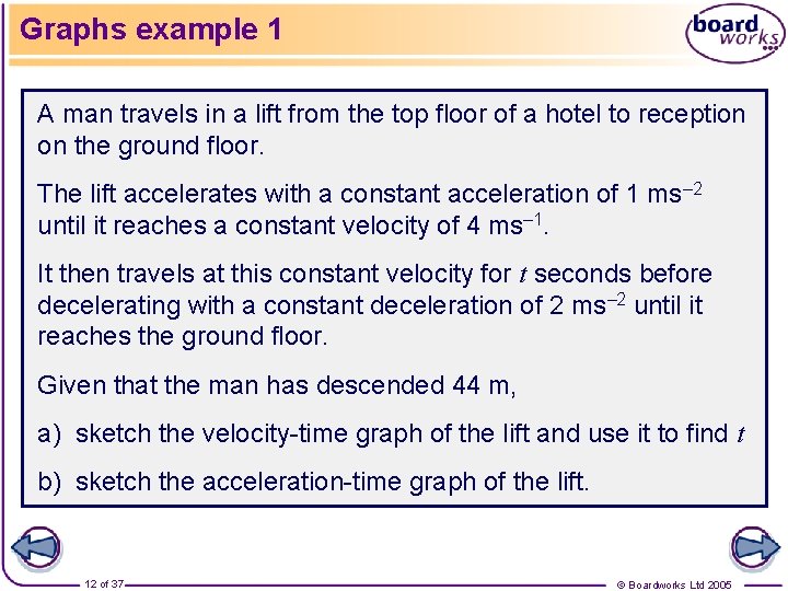 Graphs example 1 A man travels in a lift from the top floor of