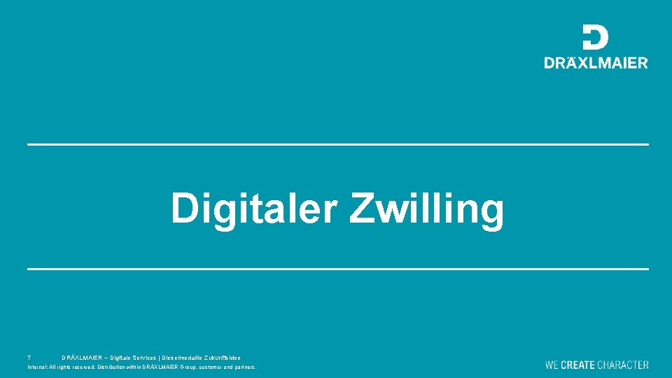 Digitaler Zwilling 7 DRÄXLMAIER – Digitale Services | Dieselmedaille Zukunftsidee Internal: All rights reserved.