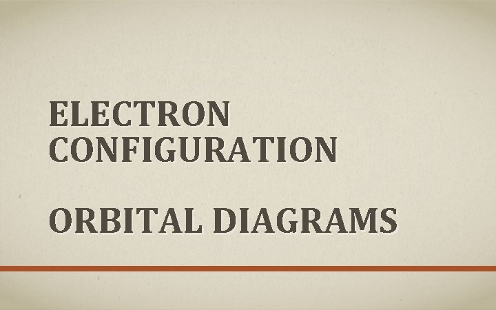 ELECTRON CONFIGURATION ORBITAL DIAGRAMS 