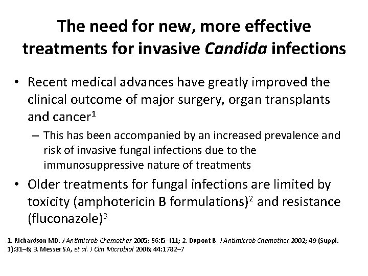 The need for new, more effective treatments for invasive Candida infections • Recent medical