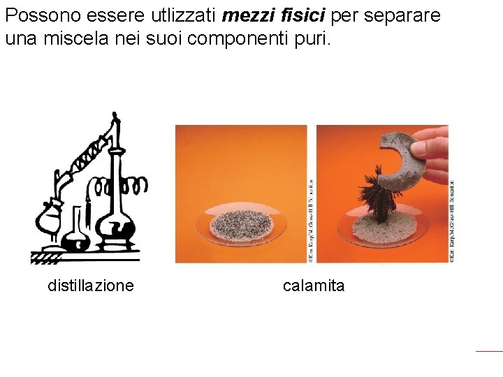 Possono essere utlizzati mezzi fisici per separare una miscela nei suoi componenti puri. distillazione