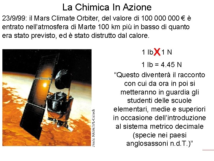 La Chimica In Azione 23/9/99: il Mars Climate Orbiter, del valore di 100 000