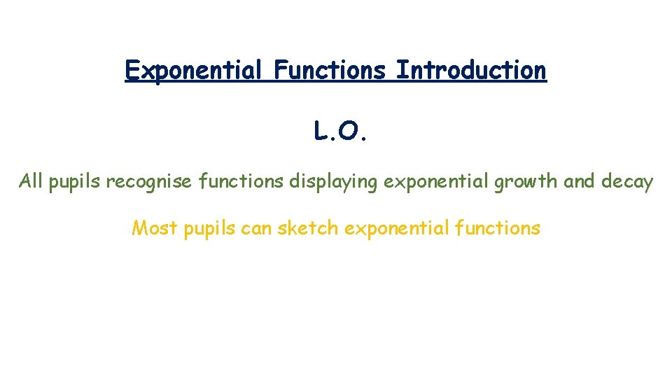 Exponential Functions Introduction L. O. All pupils recognise functions displaying exponential growth and decay