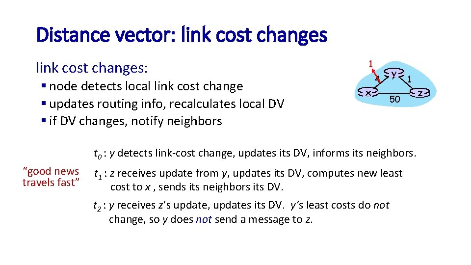 Distance vector: link cost changes: § node detects local link cost change § updates