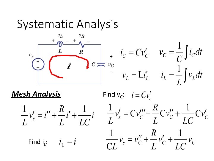 Systematic Analysis Mesh Analysis Find i. L: Find v. C: 