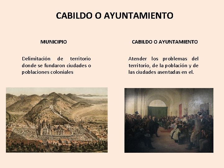 CABILDO O AYUNTAMIENTO MUNICIPIO Delimitación de territorio donde se fundaron ciudades o poblaciones coloniales
