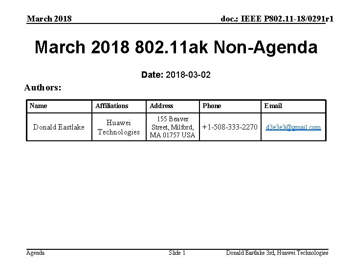 March 2018 doc. : IEEE P 802. 11 -18/0291 r 1 March 2018 802.