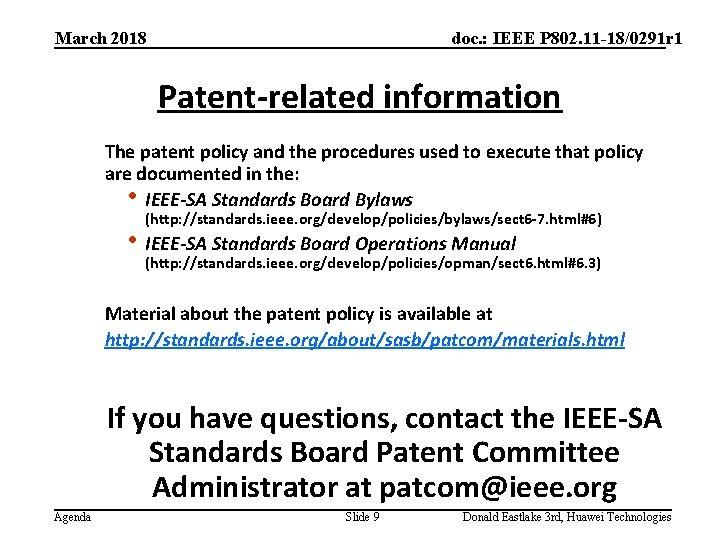 March 2018 doc. : IEEE P 802. 11 -18/0291 r 1 Patent-related information The