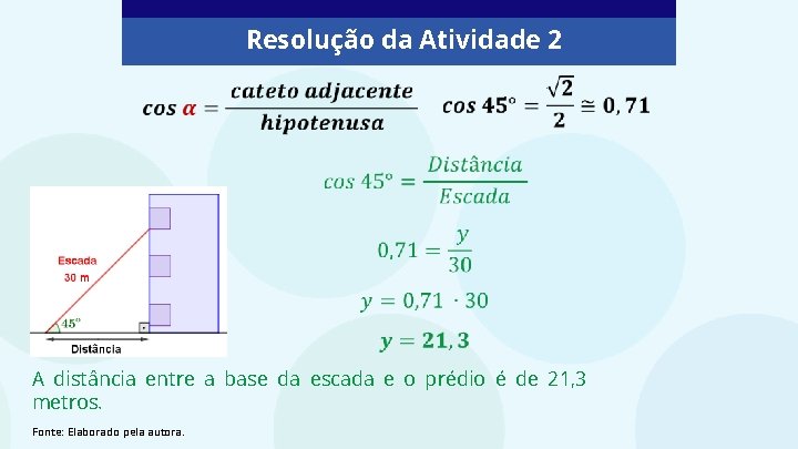 Resolução da Atividade 2 A distância entre a base da escada e o prédio