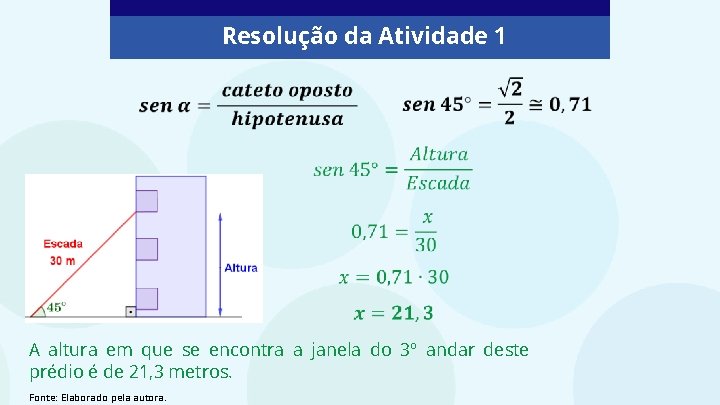 Resolução da Atividade 1 A altura em que se encontra a janela do 3º