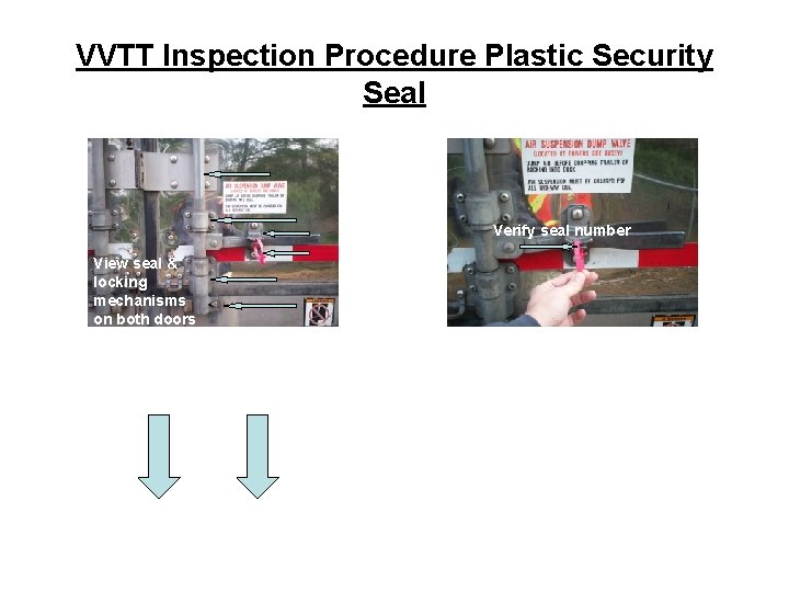 VVTT Inspection Procedure Plastic Security Seal Verify seal number View seal & locking mechanisms