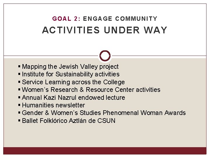 GOAL 2: ENGAGE COMMUNITY ACTIVITIES UNDER WAY § Mapping the Jewish Valley project §