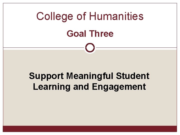 College of Humanities Goal Three Support Meaningful Student Learning and Engagement 