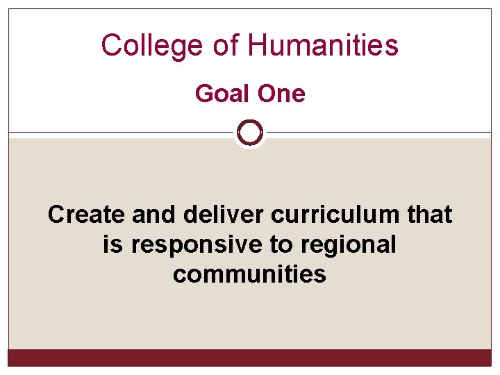 College of Humanities Goal One Create and deliver curriculum that is responsive to regional