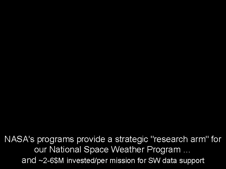 NASA's programs provide a strategic "research arm" for our National Space Weather Program …